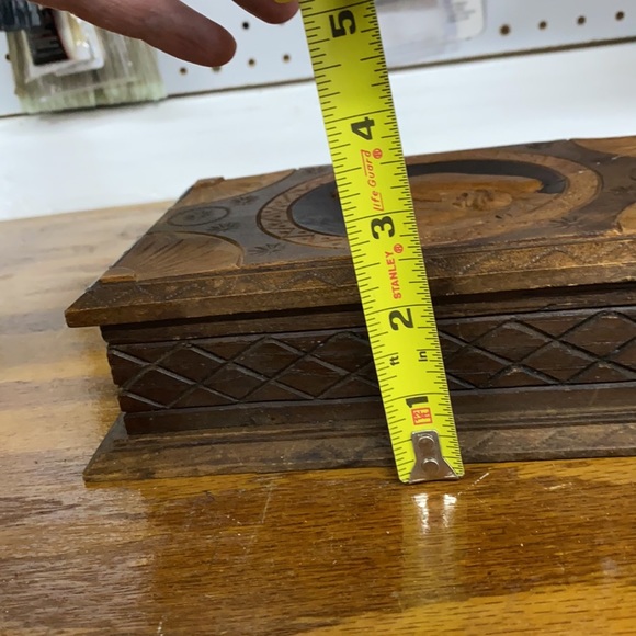 Vintage Carved Wood Box With Attached Lid - Picture 13 of 14